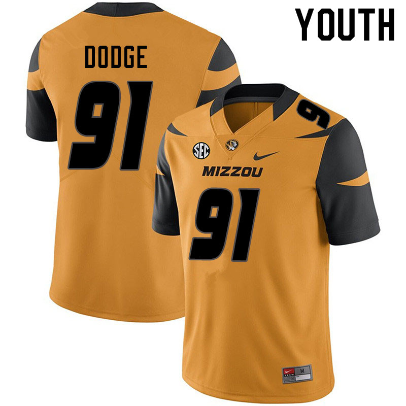 Youth #91 Josh Dodge Missouri Tigers College Football Jerseys Sale-Yellow